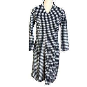 J. McLaughlin Blue /White Check Sheath Dress Catalina Cloth 3/4 Sleeve Size S